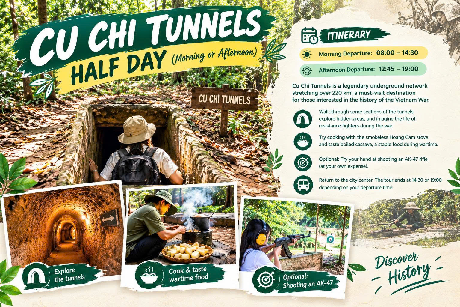 CU CHI TUNNELS HALF DAY (Morning or Afternoon)